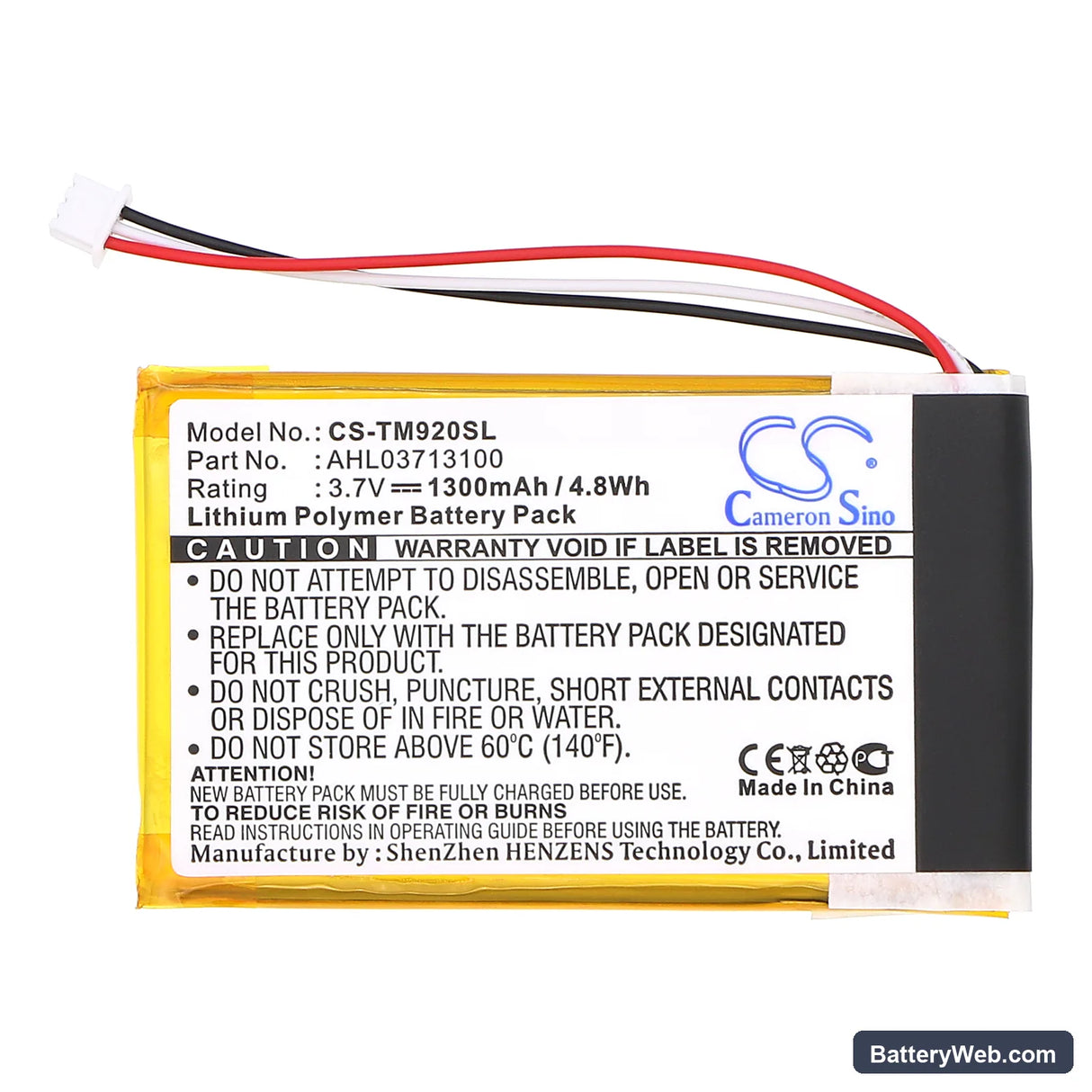 TomTom Go 920 Replacement Battery, 3.7V, 1300mAh, Li-Polymer 3