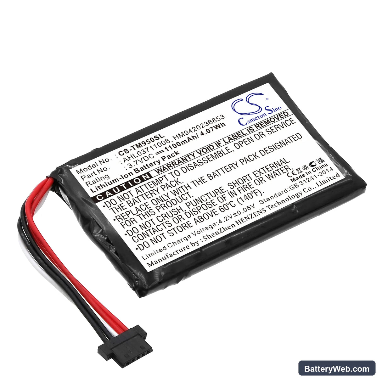 TomTom Go 950 Replacement Battery, 3.7V, 1100mAh, Li-ion 1
