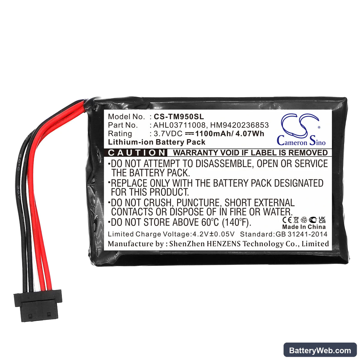 TomTom Go 950 Replacement Battery, 3.7V, 1100mAh, Li-ion 3
