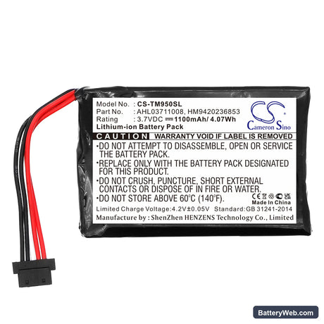 TomTom Go 950 Replacement Battery, 3.7V, 1100mAh, Li-ion 3