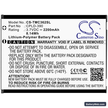 T-Mobile Catalyst 3622A Replacement Battery, 3.7V, 2200mAh, Li-Polymer 3