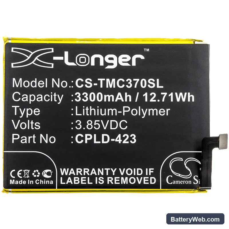 T-Mobile Revvl Plus Replacement Battery, 3.85V, 3300mAh, Li-Polymer 3