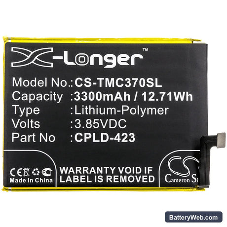 T-Mobile Revvl Plus Replacement Battery, 3.85V, 3300mAh, Li-Polymer 3