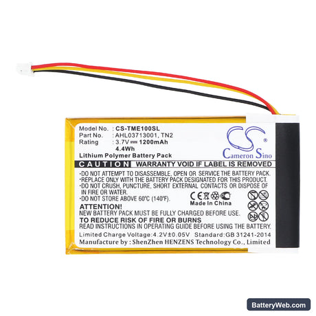 TomTom Eclipse Replacement Battery, 3.7V, 1200mAh, Li-Polymer 3