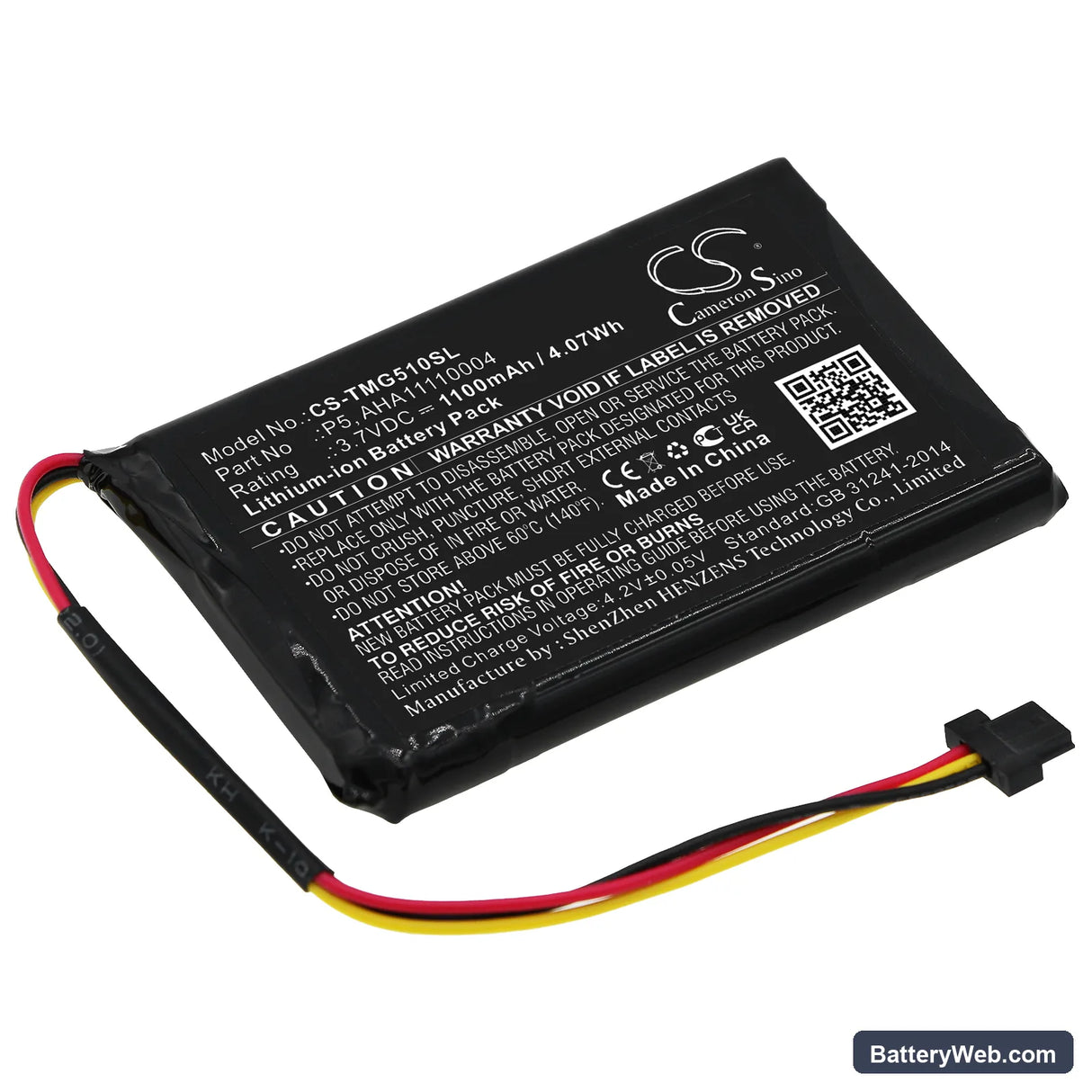 TomTom 4FA50 Replacement Battery, 3.7V, 1100mAh, Li-ion 1