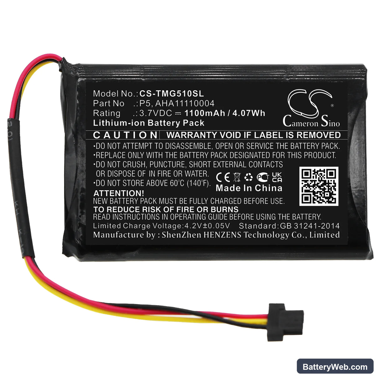 TomTom 4FA50 Replacement Battery, 3.7V, 1100mAh, Li-ion 3