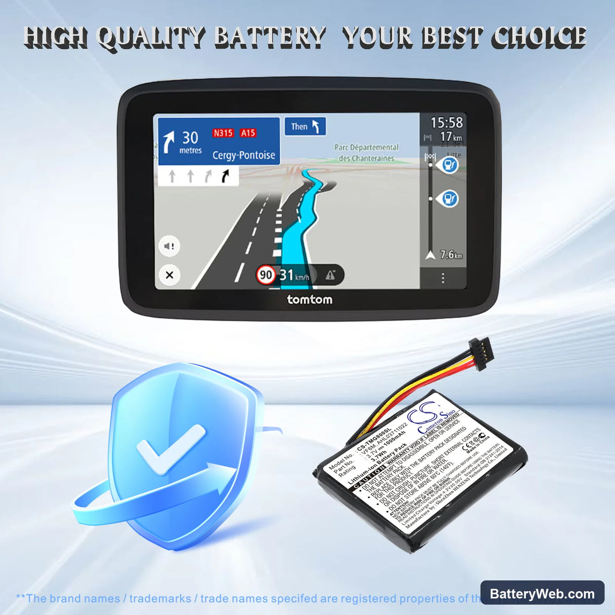 TomTom Go 820 Replacement Battery, 3.7V, 1000mAh, Li-ion 6