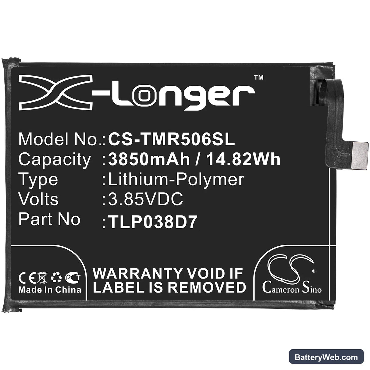 Verizon 10 Replacement Battery, 3.85V, 3850mAh, Li-Polymer 3