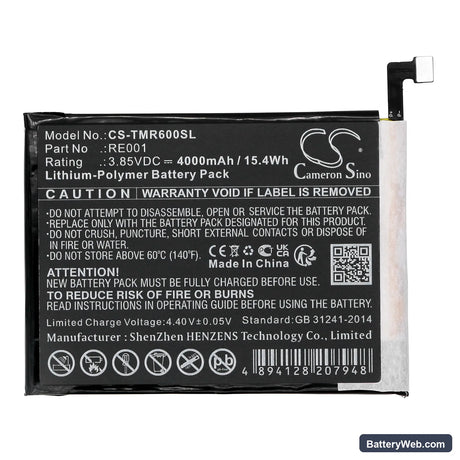 T-Mobile TMAF025G Replacement Battery, 3.85V, 4000mAh, Li-Polymer 3