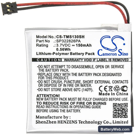 TomTom Spark 3 Replacement Battery, 3.7V, 150mAh, Li-Polymer 3