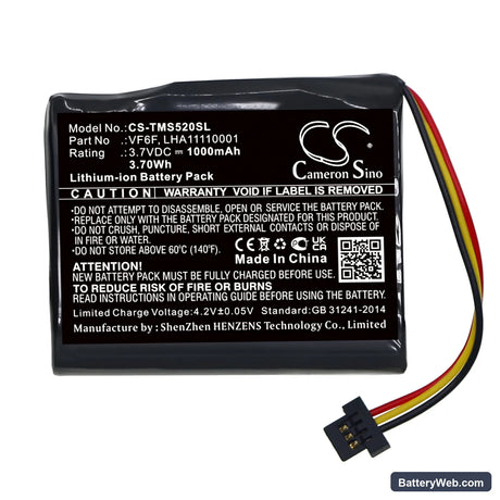 TomTom Start 52 Replacement Battery, 3.7V, 1000mAh, Li-ion 3