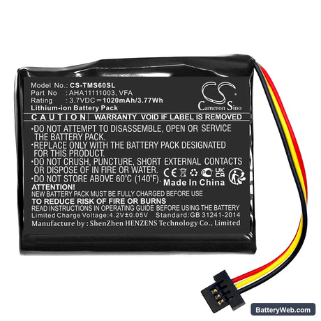 TomTom Start 60 Replacement Battery, 3.7V, 1020mAh, Li-ion 3