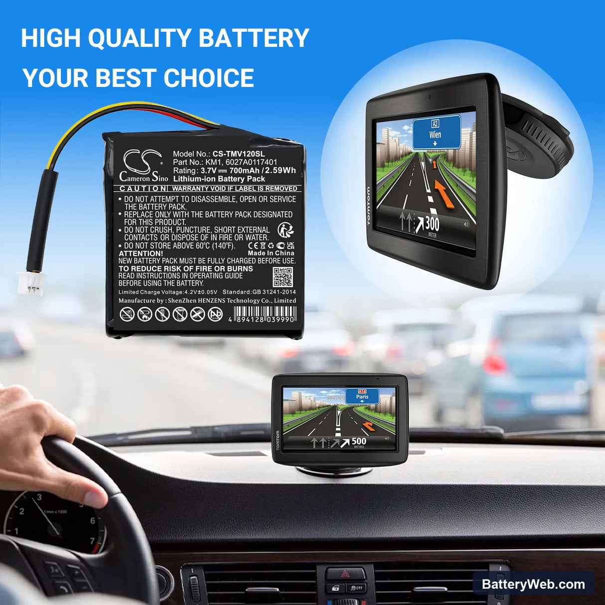 TomTom Via 120 Replacement Battery, 3.7V, 700mAh, Li-ion 6