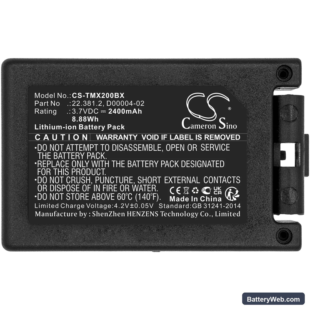 Teleradio Transmitter Tele Radio TG-TXMNL Replacement Battery, 3.7V, 2400mAh, Li-ion 5