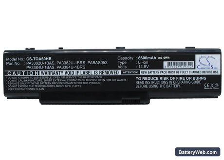 Toshiba Satellite A60-S1591 Replacement Battery, 14.8V, 6600mAh, Li-ion 5