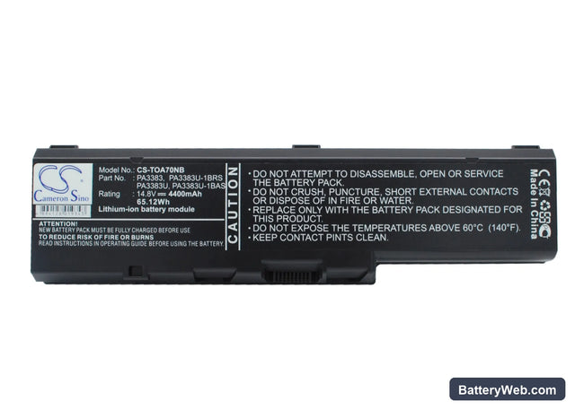 Toshiba Satellite A70 Replacement Battery, 14.8V, 4400mAh, Li-ion 1