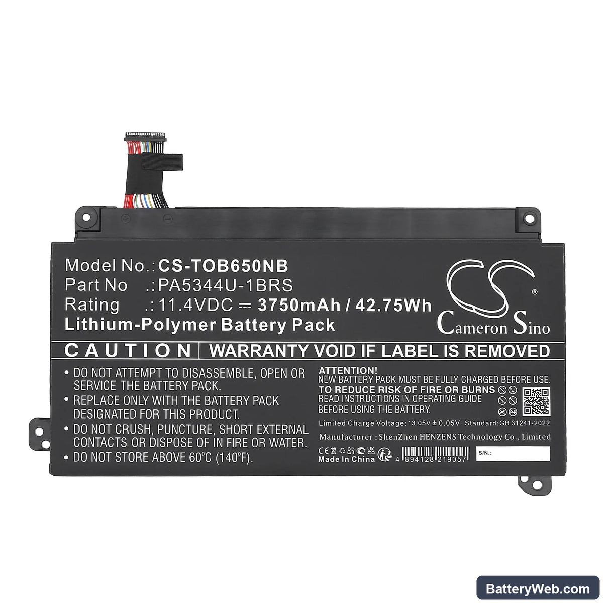 Toshiba Dynabook BJ65/FS Replacement Battery, 11.4V, 3750mAh, Li-Polymer 3