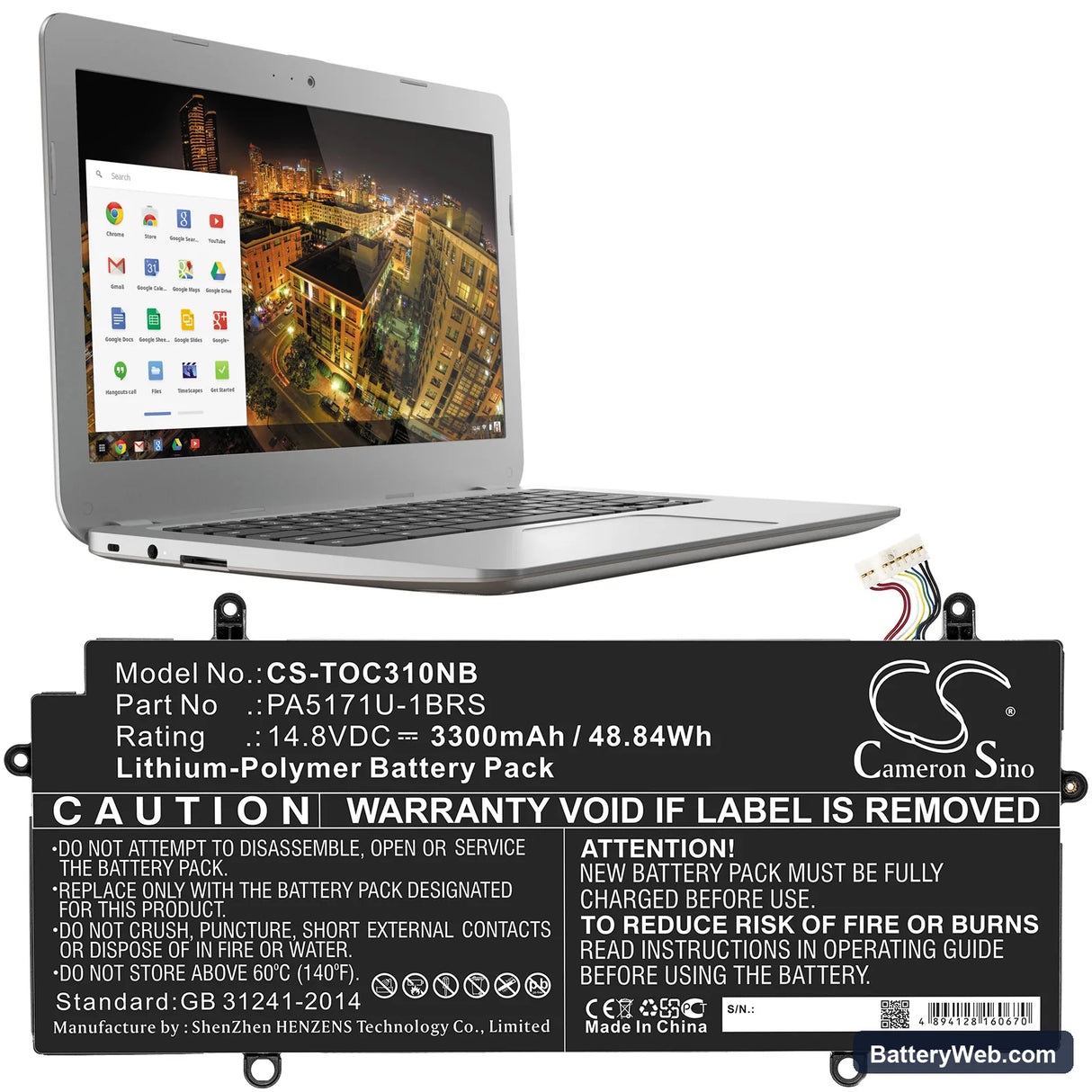 Toshiba Chromebook CB30-100 Replacement Battery, 14.8V, 3300mAh, Li-Polymer 5