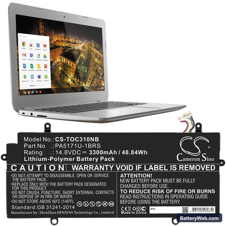Toshiba Chromebook CB30-100 Replacement Battery, 14.8V, 3300mAh, Li-Polymer 5