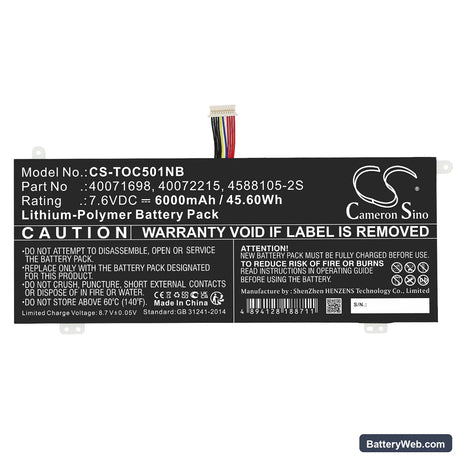 Dynabook Satellite Pro C40-G-11G Replacement Battery, 7.6V, 6000mAh, Li-Polymer 3