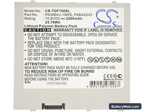 Toshiba 10 Thrive Replacement Battery, 10.8V, 2200mAh, Li-Polymer 3