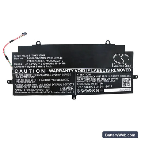 Toshiba KIRA 13 Kirabook Replacement Battery, 14.8V, 3300mAh, Li-Polymer 3