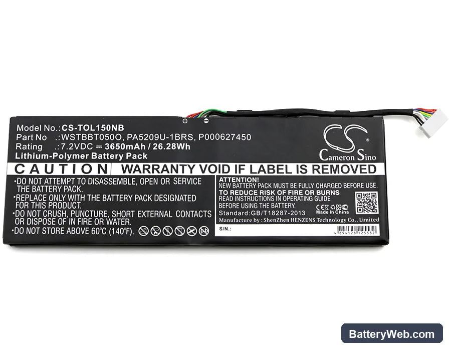 Toshiba Satellite L10T Replacement Battery, 7.2V, 3650mAh, Li-Polymer 3