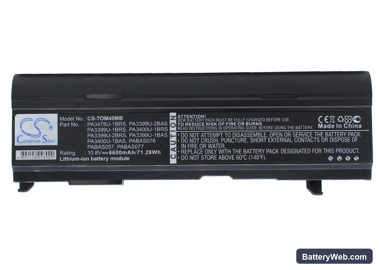 Toshiba Satellite A80-116 Replacement Battery, 10.8V, 6600mAh, Li-ion 1