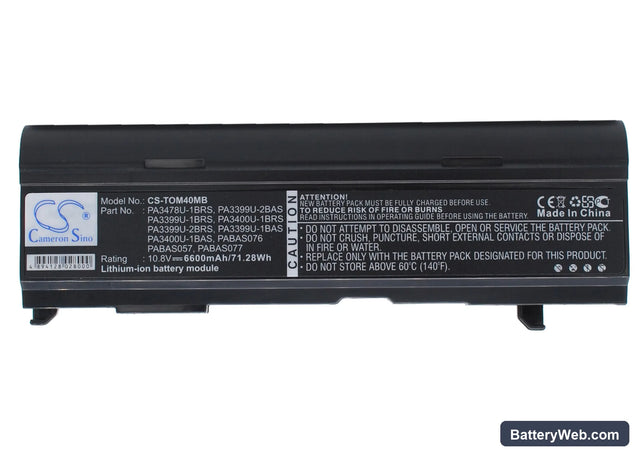 Toshiba Satellite A80-116 Replacement Battery, 10.8V, 6600mAh, Li-ion 1