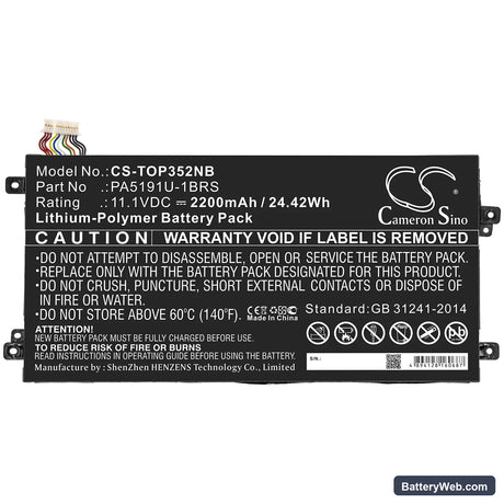 Toshiba Satellite Click 2 Pro P30W-B-10E Replacement Battery, 11.1V, 2200mAh, Li-Polymer 3