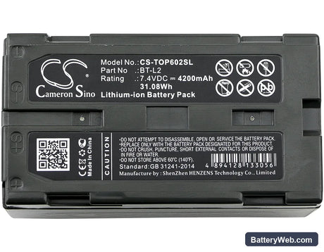 Topcon ES Total Station Replacement Battery, 7.4V, 4200mAh, Li-ion 3