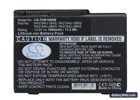 Toshiba Portege 2010 Replacement Battery, 10.8V, 1600mAh, Li-ion 1