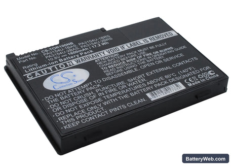 Toshiba Portege 2010 Replacement Battery, 10.8V, 1600mAh, Li-ion 2