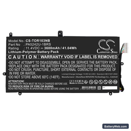 Toshiba Satellite P20W-C Replacement Battery, 11.4V, 3600mAh, Li-Polymer 3