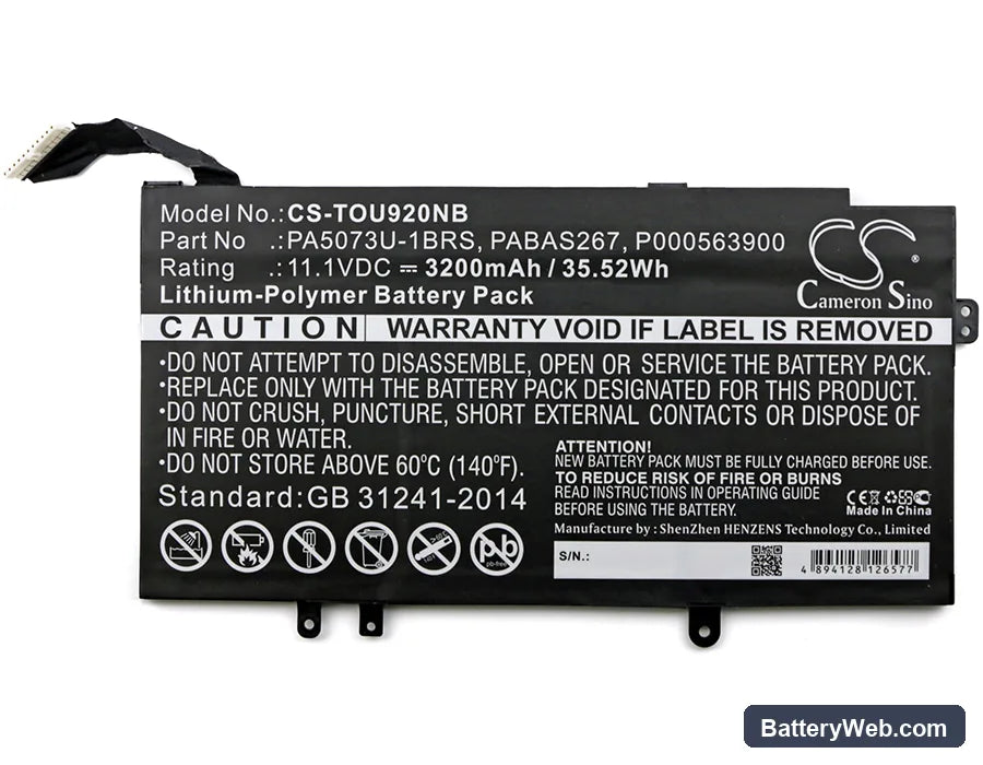 Toshiba Satellite U925t Replacement Battery, 11.1V, 3200mAh, Li-Polymer 3