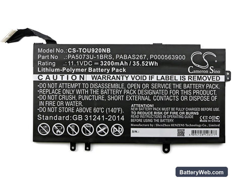 Toshiba Satellite U925t Replacement Battery, 11.1V, 3200mAh, Li-Polymer 3