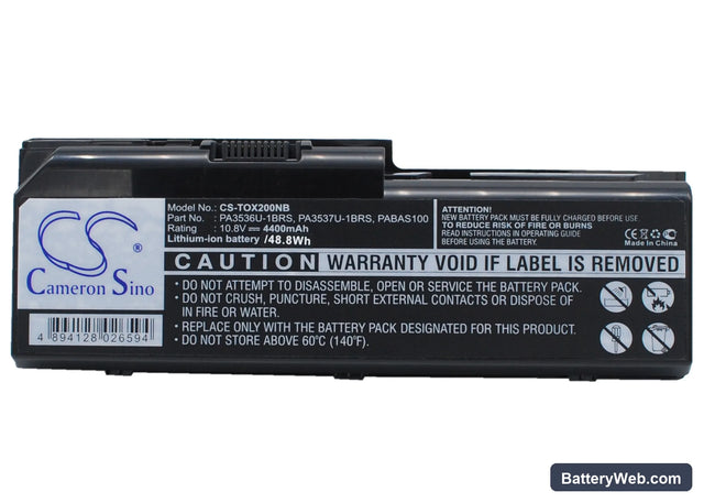 Toshiba Satellite P200-1CB Replacement Battery, 10.8V, 4400mAh, Li-ion 1