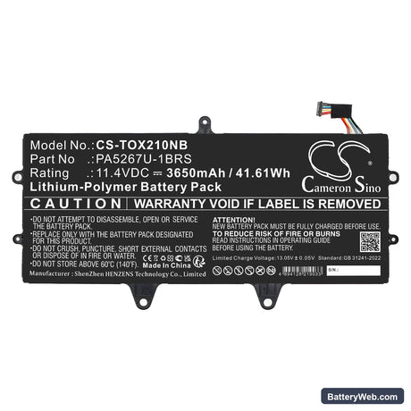 Toshiba Portege X20W Replacement Battery, 11.4V, 3650mAh, Li-Polymer 3