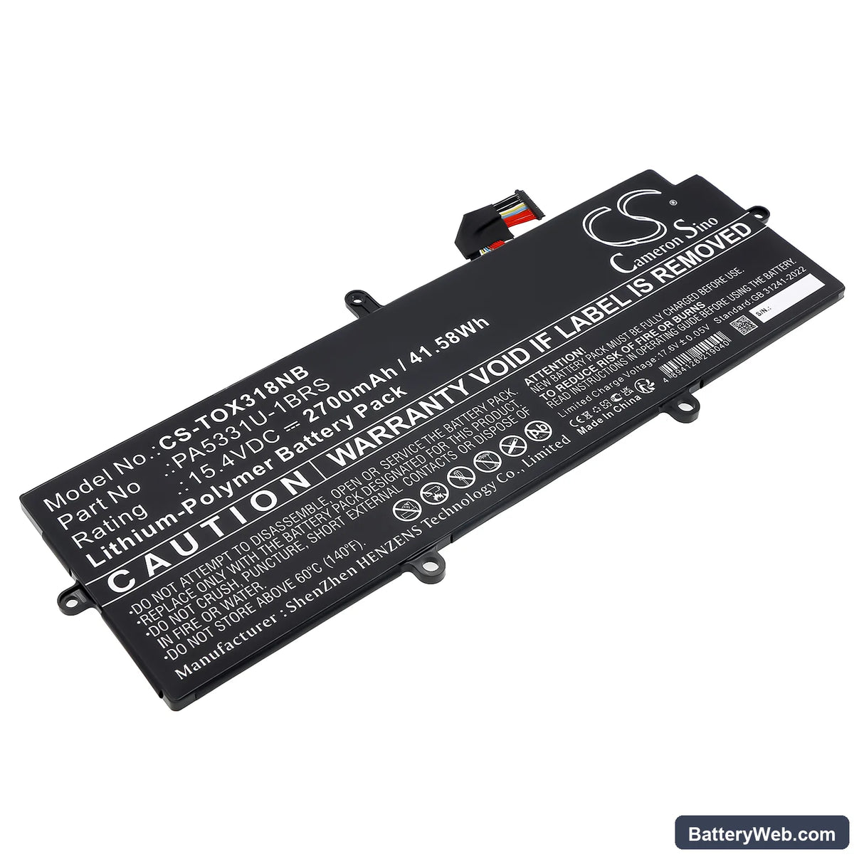 Toshiba Dynabook Portege A30 Replacement Battery, 15.4V, 2700mAh, Li-Polymer 1