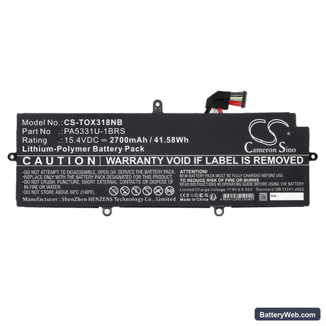 Toshiba Dynabook Portege A30 Replacement Battery, 15.4V, 2700mAh, Li-Polymer 3