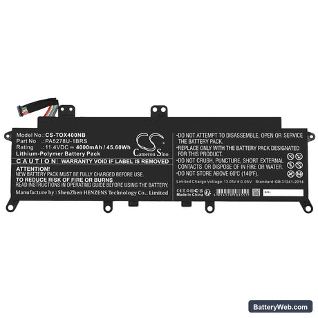 Toshiba Tecra X40-D-145 Replacement Battery, 11.4V, 4000mAh, Li-Polymer 3