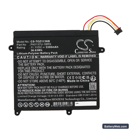 Toshiba Portege Z10T-A Replacement Battery, 11.1V, 3300mAh, Li-Polymer 3