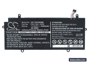 Toshiba Portege Z30 Replacement Battery, 14.8V, 3350mAh, Li-Polymer 1