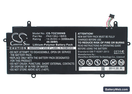 Toshiba Portege Z30 Replacement Battery, 14.8V, 3350mAh, Li-Polymer 1