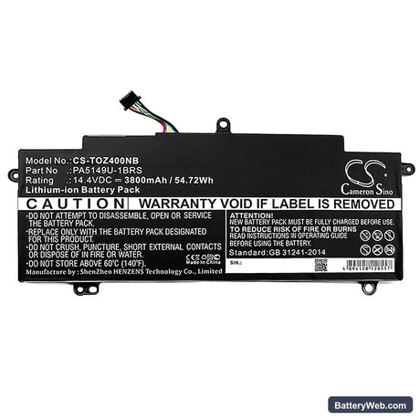 Toshiba Tecra Z40-A-17K Replacement Battery, 14.4V, 3800mAh, Li-ion 3