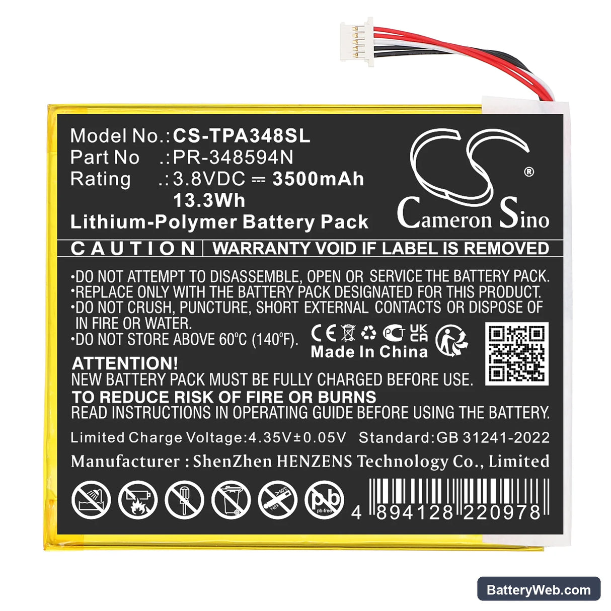 Topdon ArtiMINI Scan Tool Replacement Battery, 3.8V, 3500mAh, Li-Polymer 3