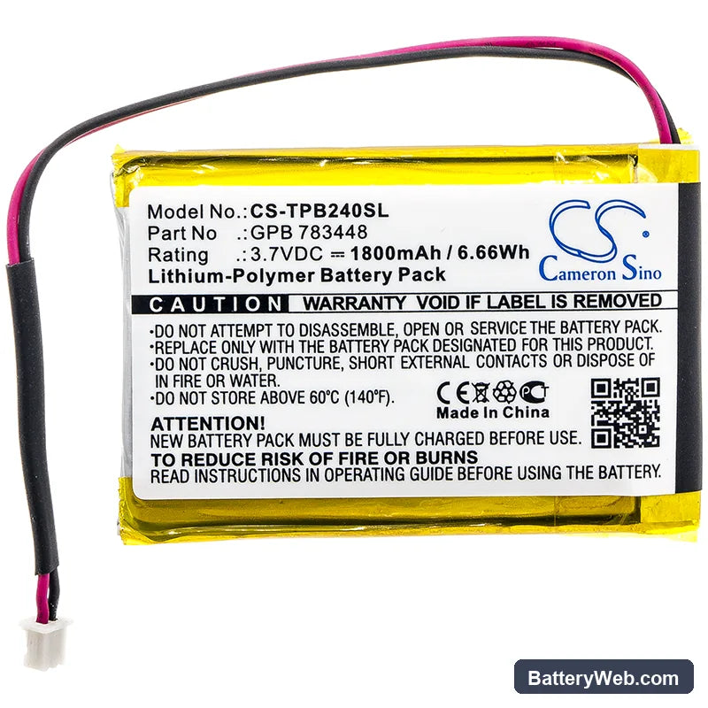 Telex Transmitter PB24ND-TX Replacement Battery, 3.7V, 1800mAh, Li-Polymer 3