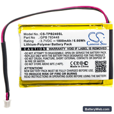 Telex Transmitter PB24ND-TX Replacement Battery, 3.7V, 1800mAh, Li-Polymer 3