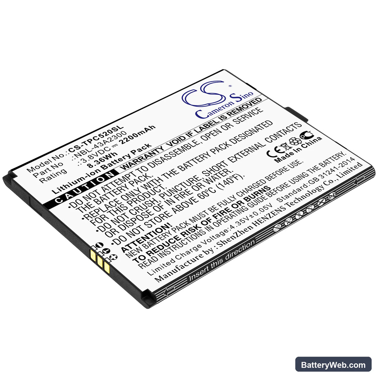 Neffos C5A Replacement Battery, 3.8V, 2200mAh, Li-ion 1
