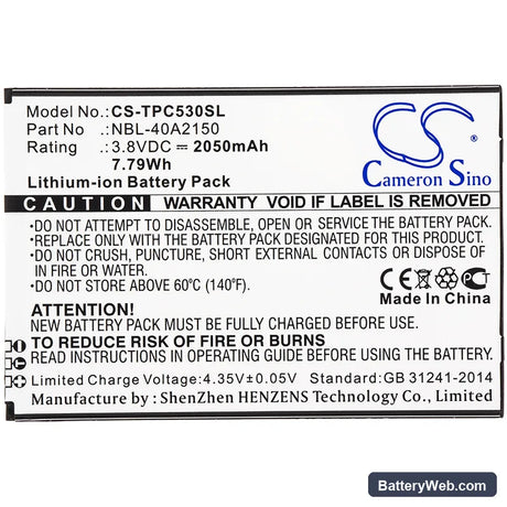Neffos C5 Plus Replacement Battery, 3.8V, 2050mAh, Li-ion 3